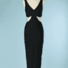B6586-Robe-longue-Versace-versus-en-polyester-noir-bandes-de-pvc-sur-les-cotes-t38-01