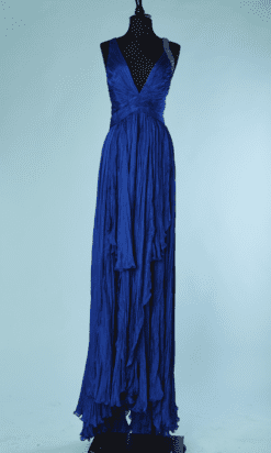 B6596-Robe-longue-Roberto-Cavalli-en-mousseline-bleu-electrique-plissee-t-34-36-01