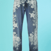 B6642-Jeans-Cavalli-imprime-de-fleurs-blanches-et-grises-T40