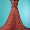 B6865-Robe-du-soir-1930-en-soie-corail-jacquard-or-et-couleurs-jupe-plissee-soleil-t34-002