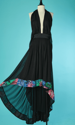 B6899-Robe-longue-Cavalli-polyester-noir-imprime-de-fleurs-et-plisse-t38-40-002