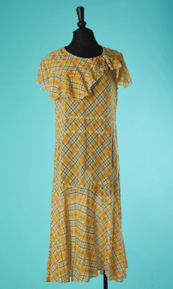 B7256-Robe-1930-en-voile-de-coton-ecru-écossais-jaune-orange-vert-noir-t42-001