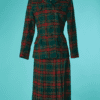 B7334-Tailleur-1940-en-lainage-vert-ecossais-rouge-jaune-bleu-t38