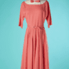 B7341-Robe-1950-en-lin-rose-encolure-blanche-t38-40