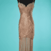 B7804-Robe-Romeo-Gigli-viscose-vieux-rose-a-franges-et-perles-t40-001