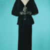 B7805-Tailleur-Robe-et-Veste-du-soir-Roberto-cavalli-noir-avec-strass-gris-t38-001