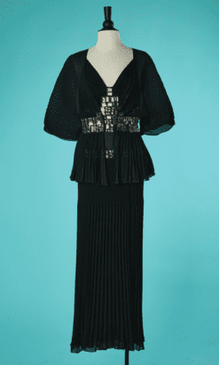 B7805-Tailleur-Robe-et-Veste-du-soir-Roberto-cavalli-noir-avec-strass-gris-t38-001