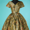 B7827-Robe-en-soie-de-cocktail-1950-moutarde-a-fleurs-t36-01
