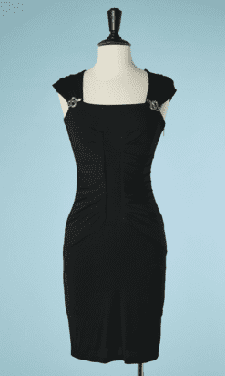 Robe noire en crochet doublée ouvertures côtés Femme