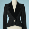 B6076-Veste-Yves-Saint-Laurent-en-lainage-noir-col-velours-boutons-strass-t34-36-001