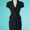 B7866-Tailleur-robe-John-Galliano-en-lainage-noir-rayures-tennis-et-dentelle-t42-01