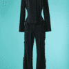 B8002-Tailleur-pantalon-John-Galliano-en-lainage-noir-raye-avec-lacets-t38-40-01