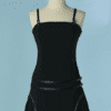 B8244-Robe-Versace-en-polyester-noir-a-bretelles-plis-cotes-t36-01