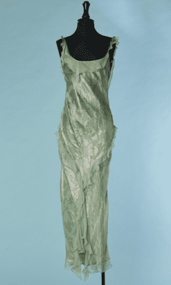 B8876-Robe-de-defile-Christian-Dior-par-Galliano-en-mousseline-verte-et-lame-argent-t38-01