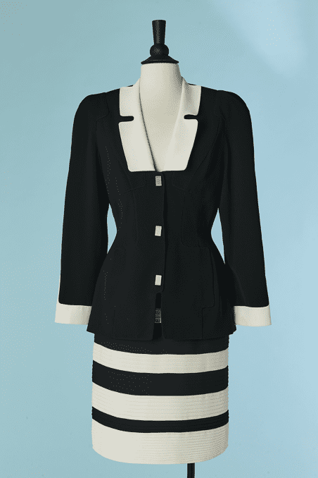 B9209-Tailleur-Thierry-Mugler-en-polyester-noir-et-blanc-t38-01