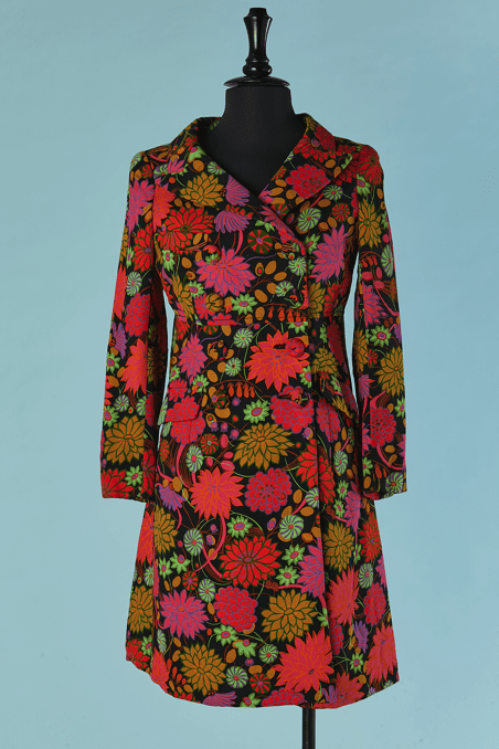 B9806-Manteau-Torrente-en-acetate-noir-imprime-fleurs-multicolore-t34-01