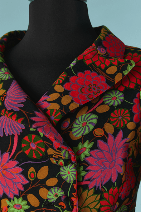 Manteau Torrente 1970 noir imprimé de fleurs multicolores – Image 2