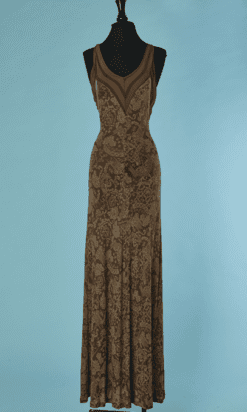 C0015-Robe-longue-Christian-Lacroix-en-coton-et-viscose-marron-imprime-beige-t34-01