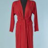 C0169-Robe-Saint-Laurent-en-crepe-de-soie-rouge-avec-ceinture-t38-01