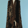 C0277-Long-gilet-1970-sans-manches-en-velours-marine-et-marron-et-or-t42-01