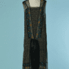 C0284-Robe-longue-1920-en-mousseline-noire-imprime-de-pois-ecrus-et-fleurs-jaunes-et-bleues-t44-01