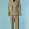 C0969-Tailleur-pantalon-Jean-Paul-Gaultier-en-laine-beige-rayures-marron-t36-01