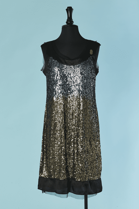 C1158-Robe-Galliano-en-tulle-noir-recouverte-de-paillettes-argentees-cuivrees-et-or-t40-42-01
