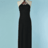 C1221-Robe-Jean-Paul-Gaultier-en-maille-noire-avec-lamelles-de-cuir-marron-t36-38