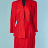 C1790-Tailleur-Thierry-Mugler-en-viscose-et-lin-rouge-avec-anneaux-argentes-t40-01