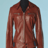 C1705-Blouson-Dolce-Gabbana-en-cuir-marron-facon-serpent-doublure-imprimee-t38-01