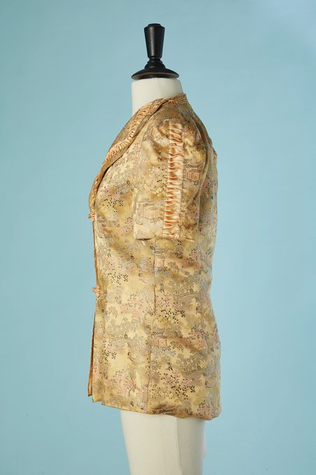 Veste indochinoise 1940 en satin jaune jacquard asiatique – Image 5