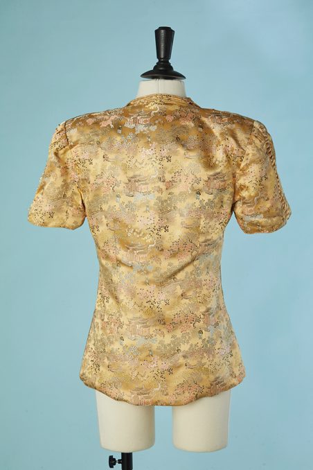 Veste indochinoise 1940 en satin jaune jacquard asiatique – Image 7