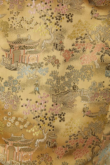 Veste indochinoise 1940 en satin jaune jacquard asiatique – Image 6