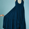 C2440-Robe-Balenciaga-en-soie-bleue-avec-volants-plisses-t40-02