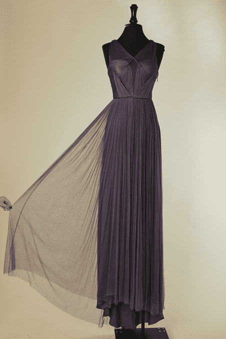 Robe longue du soir Catherine Deane en tulle violet plissé – Image 2