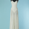 C2882-Robe-longue-Loris-Azzaro-1970-en-polyester-blanc-et-bande-de-strass-t36-01