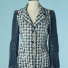 C2911-Veste-Marithe-et-Francois-Girbaud-en-jeans-et-coton-blanc-carreaux-bleus-t38-01