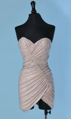 C3897-Mini-robe-Alexandre-Vauthier-jersey-beige-rose-strass-argent-entierement-drape-t34-001