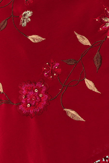 Jupe asymétrique Lolita Lempicka en soie rouge brodée – Image 3