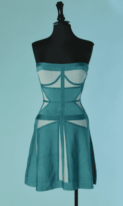 C8142-Robe-bustier-Herve-Leger-en-maille-stretch-bleu-ciel-et-blanche-T36