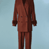 Tailleur pantalon Fendi en laine orange et marron et fourrure