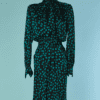 C8111-Robe-1980-Yves-Saint-Laurent-en-soie-noire-damassee-pois-turquoise-T44