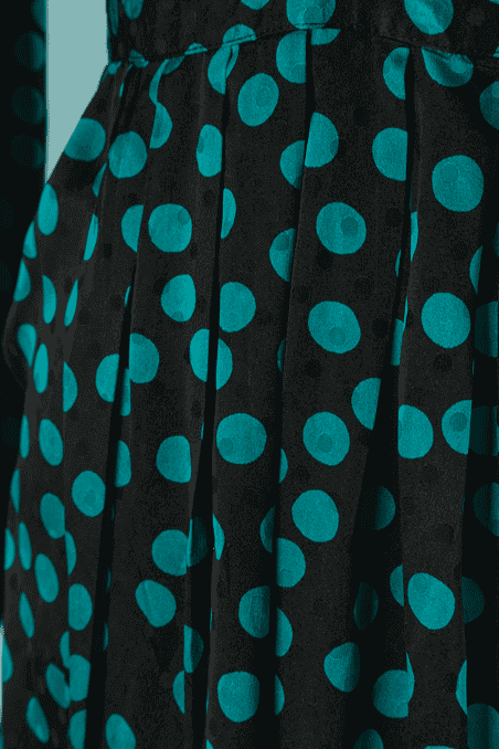 Robe Saint Laurent en soie noire imprimée de pois turquoises – Image 3