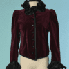 C8120-Veste-Saint-Laurent-en-velours-aubergine-et-taffetas-de-soie-noir-col-et-poignets-T38