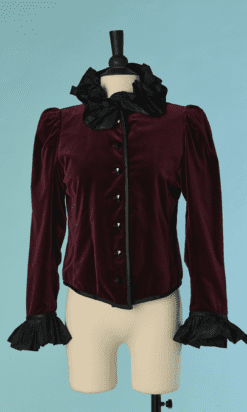 C8120-Veste-Saint-Laurent-en-velours-aubergine-et-taffetas-de-soie-noir-col-et-poignets-T38