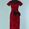C5797-Robe-1950-60-en-velours-rouge-et-noir-noeud-sur-1cote-T38